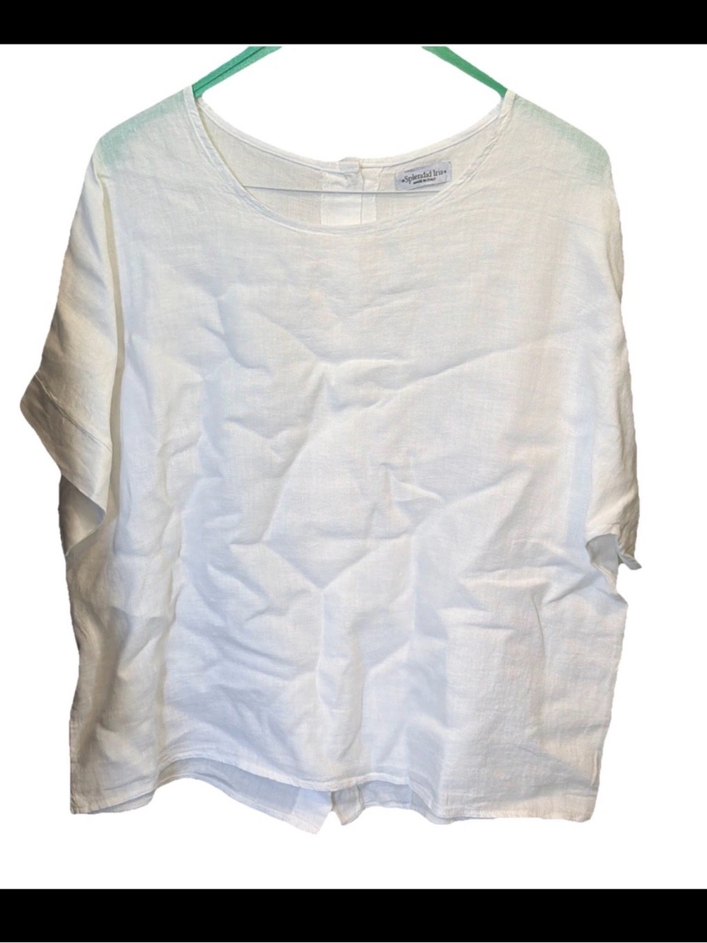 Splendid Iris Women’s Relaxed Fit Short Sleeve Blouse Top Button Back White Sz L
